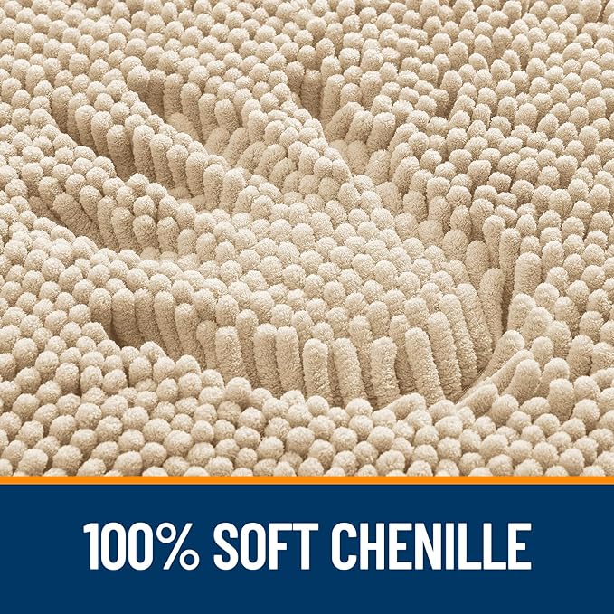 OLANLY Large Bathroom Rugs 45x27, Extra Soft Absorbent Chenille Bath Rugs, Rubber Backing Quick Dry, Machine Washable Bath Mats for Bathroom Floor, Tub and Shower, Home Decor Accessories, Beige