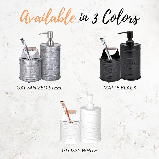 Autumn Alley Adorable Farmhouse Toothbrush Holder for Bathroom, Black Rustic Bathroom Accessories, Galvanized Country Decor, Fun black toothbrush holder with Rustic Design & Electric Toothbrush Holder