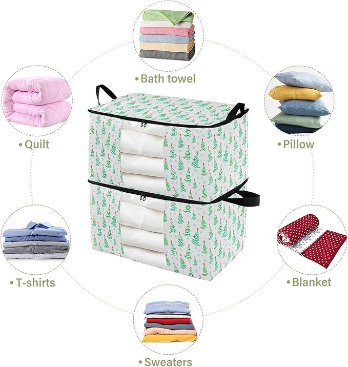 Burbuja 2 Pack Storage Bag Organizer with Handles for Clothes, Blankets, Bedding, Christmas Tree Foldable Storage Bag with Zipper & Clear Window, 95L