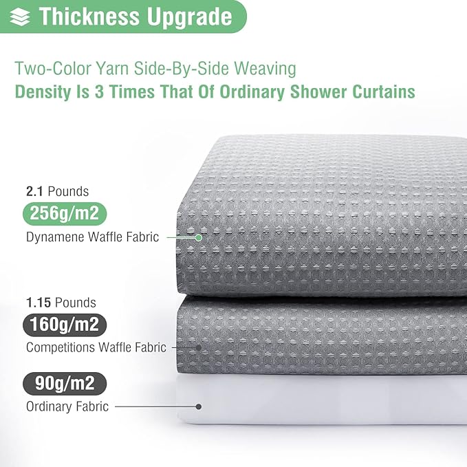Dynamene Long Fabric Shower Curtain - 78 inch Long Waffle Weave Weighted Cloth Shower Curtains for Bathroom, Neutral Heavy Duty Hotel Spa Luxury Bath Curtain Set with 12 Plastic Hooks,72x78, Grey