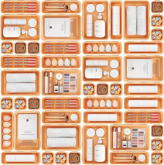 A-LUGEI【𝟰𝟲𝗣𝗖𝗦】【5 Size】Tool Box Organizer Tray Divider Set, 【Orange】 Desk Drawer Organizer,Garage Organization and Storage Toolbox Accessories Rolling Tool Chest Cart Cabinet WorkBench Part