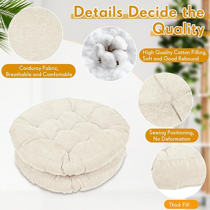 Jerify Floor Pillow Cushions Large Round Square Large Meditation Floor Pillow for Classroom Adult Meditation Picnic Party Seating Learning Daycare School(Round,Beige,6 Pcs)