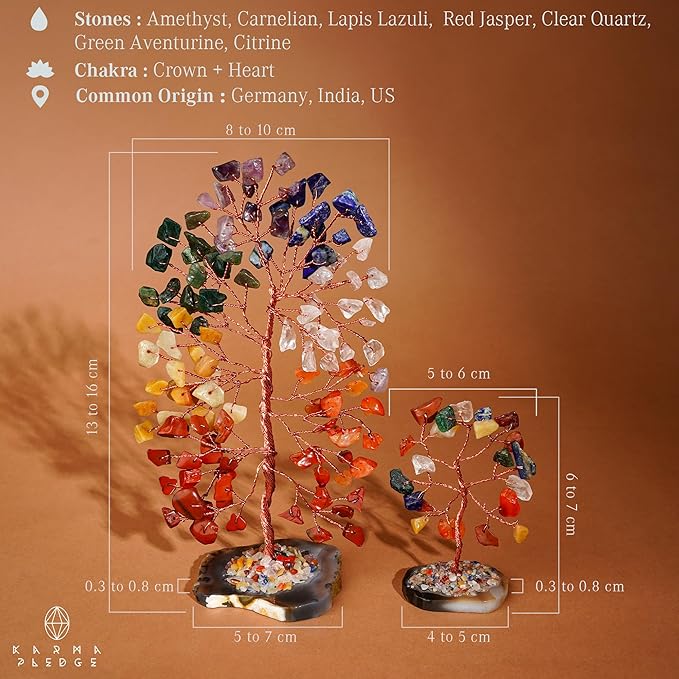 Set of 2 Crystal Trees Unique Birthday Gifts for Women, Mom & Dad, Slice Base Handmade Reiki Healing Stones for Home, Office Desk Decor, Bring Money, Positivity, Spiritual Good Luck Gifts