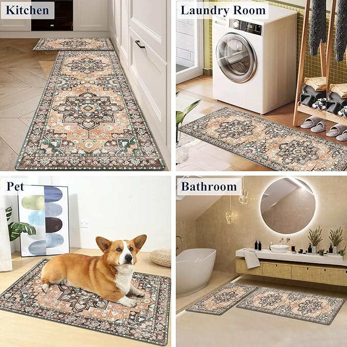 HEBE Anti Fatigue Kitchen Rugs Sets of 2, Non Slip Kitchen Mats for Floor, Waterproof Cushioned Comfort Standing Carpet for Kitchen Sink, Home Office, Laundry Room