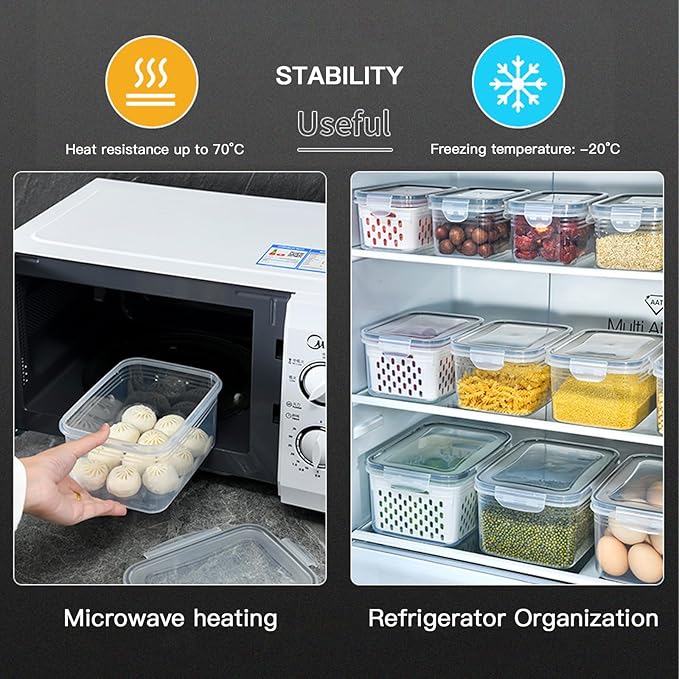 3PCS Fruit Containers for Fridge with Removable Filter, Berry Airtight Produce Storage Containers to Keep Fruit and Vegetables Fresh, BPA-Free Dishwasher Safe Food Containers (Blue)