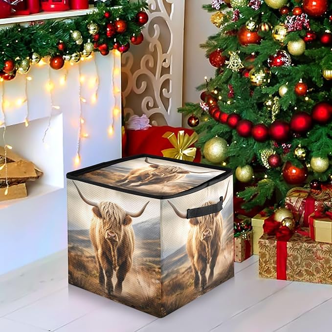 Kigai Highland Cow Christmas Ornament Storage Box with Zipper & Adjustable Dividers Holiday Ornament Organizer Xmas Storage Container, 64 Balls