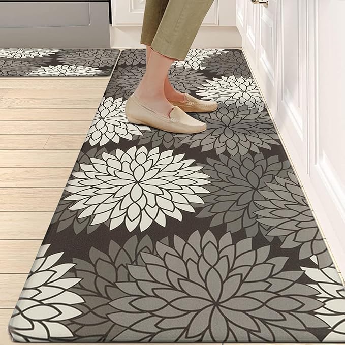 HEBE Anti Fatigue Kitchen Rugs Sets of 2, Non Slip Kitchen Mats for Floor, Waterproof Cushioned Comfort Standing Carpet for Kitchen Sink, Home Office, Laundry Room