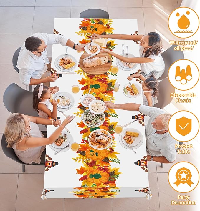 OHOME 3 Pack Thanksgiving Tablecloth Disposable - Fall Thanksgiving Party Supplies for Thanksgiving Table Decor | Friendsgiving Party Decorations | Thanksgiving Decorations 54" x 108"