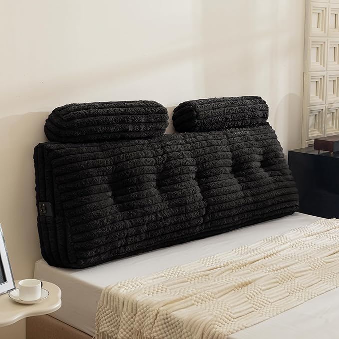 HIGOGOGO Triangular Headboard Wedge Pillow with 2 Cylindrical Pillows and Memory Foam Filling, Daybed Pillows for Sitting up, Reading or Working with Removable Cover,King 76"x19.7"