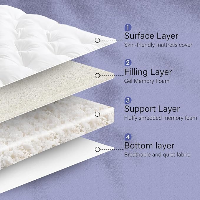 WhatsBedding 4 Inch Memory Foam Mattress Topper King Size for Pressure Relief, Extra Soft and Breathable Pillow Top Mattress Topper, Fluffy Shredded Memory Foam Filled，80 * 78 * 4in