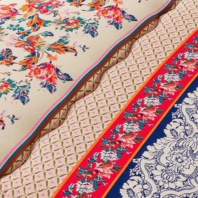 MAXYOYO Bohemian Retro Floor Mattress Vintage Floral Japanese Futon Mattress Roll Up Thicken Sleeping Mat Portable Camping Mattress Floor Lounger Couch Mattress Pad, King Size