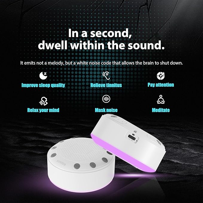 S318 White Noise Machine, Portable Sound Machine for Sleep with Bluetooth, 25 Non-Looping Sounds, 11-Color Night Light, Memory & Timer, USB-C Powered, for Baby Kids Adults Home Office Travel