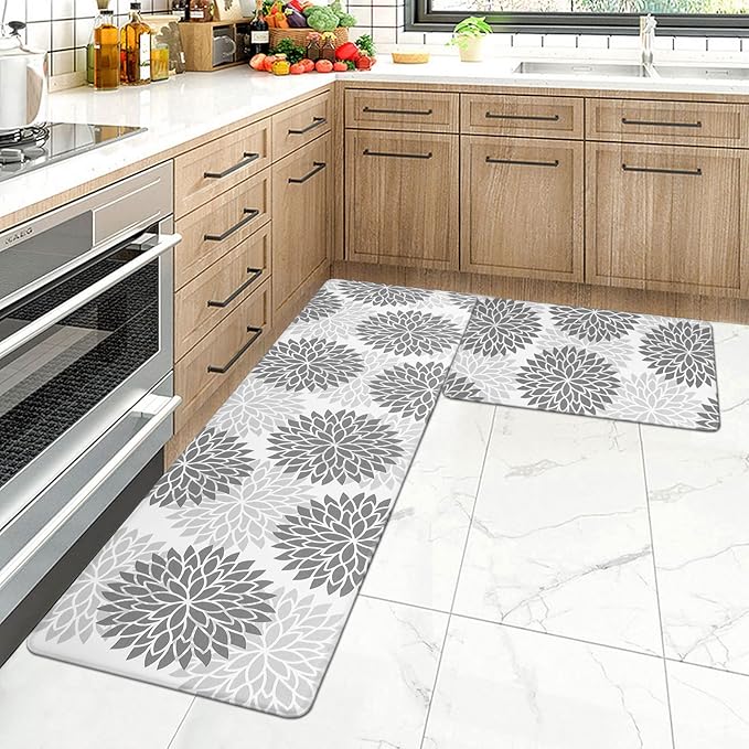 HEBE Anti Fatigue Kitchen Rugs Sets of 2, Non Slip Kitchen Mats for Floor, Waterproof Cushioned Comfort Standing Carpet for Kitchen Sink, Home Office, Laundry Room, Gray