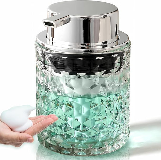 Malachi Foaming Hand Soap Dispenser, Refillable Clear Glass Pump Bottles for Liquid or Lotion, Modern Foam Dispenser for Bathroom, Kitchen, Commercial