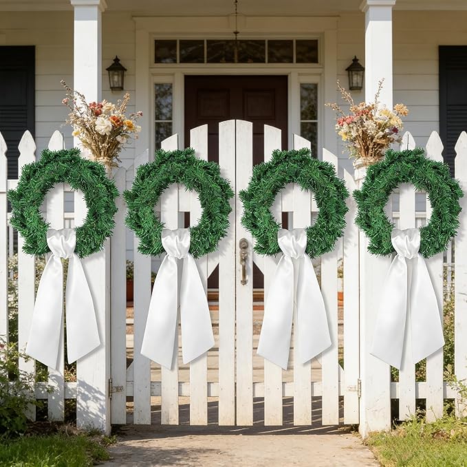 Dream Loom Wreath Sash for Front Door, 4pcs White Wreath Sash Holiday Baby Shower Wreath Accessories for Home Birthday Wedding Christmas Decorations