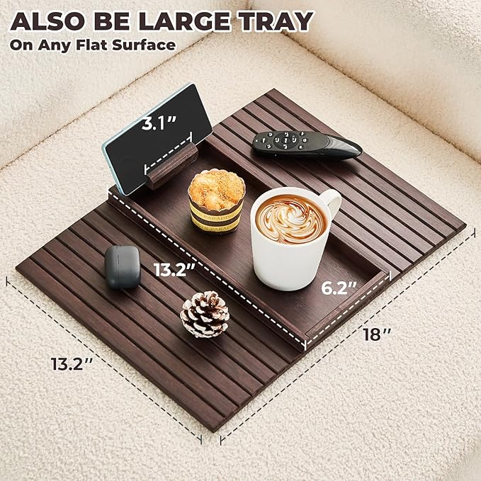 LOVYANXUE Bamboo Sofa Arm Tray, Anti Falling Couch Arm Tray Armrest Table with 360° Rotating Phone Holder, Foldable and Portable Sofa Armrest Trays Cup Holder for Drink,Cups, Phone, Snacks, Remote