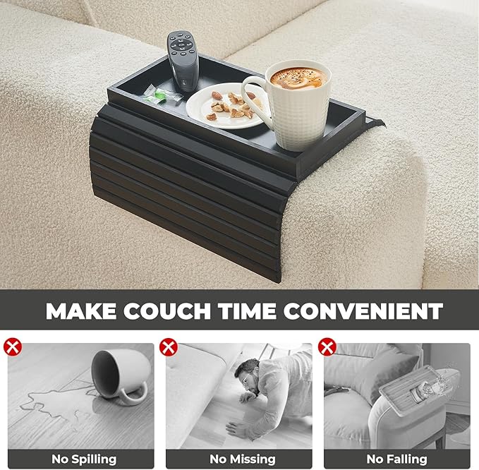 LOVYANXUE Bamboo Sofa Arm Tray, Anti Falling Couch Arm Tray Table, Foldable Couch Armrest Table, Portable Sofa Armrest Trays Cup Holder for Drink, Cups, Phone, Snacks, Remote
