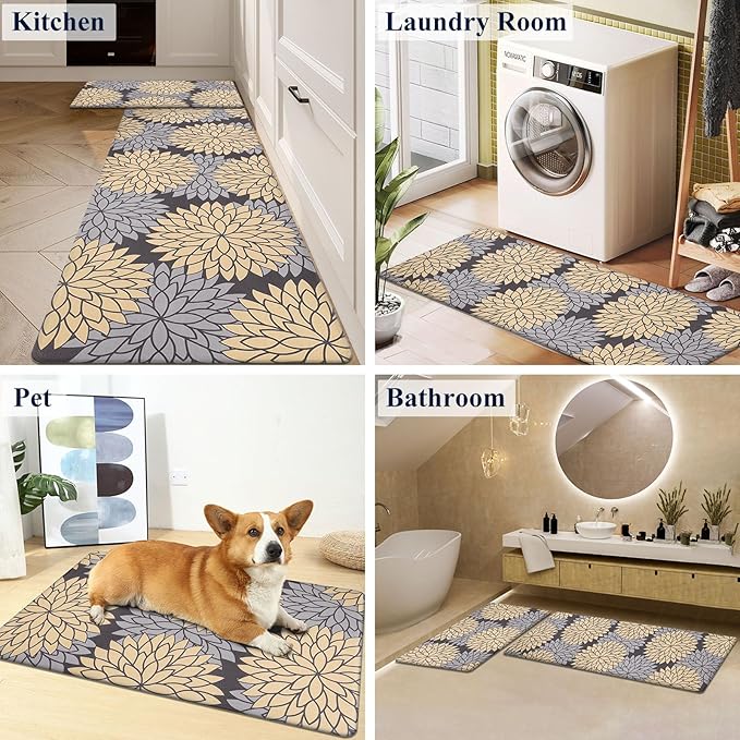 HEBE Anti Fatigue Kitchen Rugs Sets of 2, Non Slip Kitchen Mats for Floor, Waterproof Cushioned Comfort Standing Carpet for Kitchen Sink, Home Office, Laundry Room