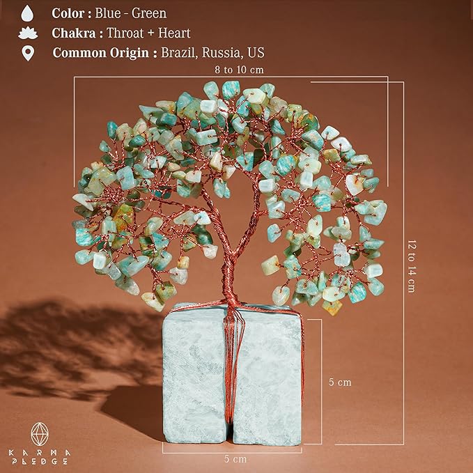 Chakra Tree of Life for Unique Gifts for Mom, Dad, Home and Office Decor, Handmade Amazonite Healing Crystal Tree for Positivity, Money & Good Luck, Birthday Gifts for Women,Mens