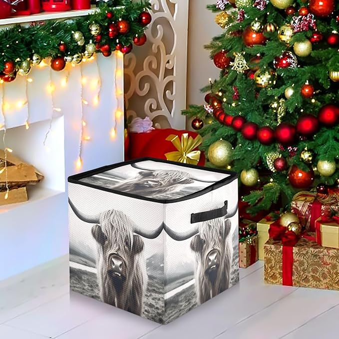 Kigai Highland Cow Christmas Ornament Storage Box with Zipper & Adjustable Dividers Holiday Ornament Organizer Xmas Storage Container, 64 Balls
