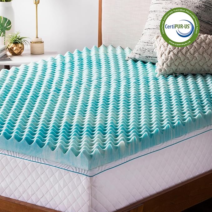 Linenspa 2 Inch Gel Memory Foam Mattress Topper – Egg Crate Style, Reversible for two feels – Promotes Airflow & Relieves Pressure Points – Full