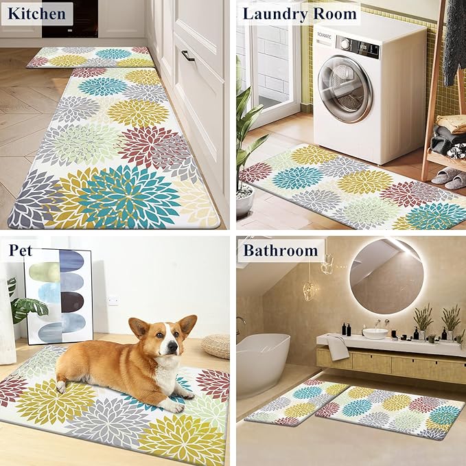 HEBE Anti Fatigue Kitchen Rugs Sets of 2, Non Slip Kitchen Mats for Floor, Waterproof Cushioned Comfort Standing Carpet for Kitchen Sink, Home Office, Laundry Room