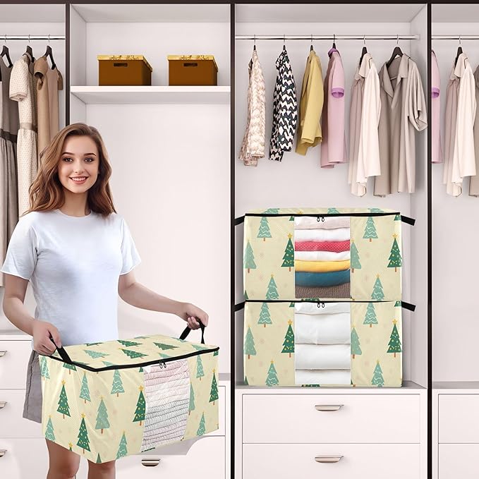 Burbuja 2 Pack Storage Bag Organizer with Handles for Clothes, Blankets, Bedding, Christmas Tree Foldable Storage Bag with Zipper & Clear Window, 95L
