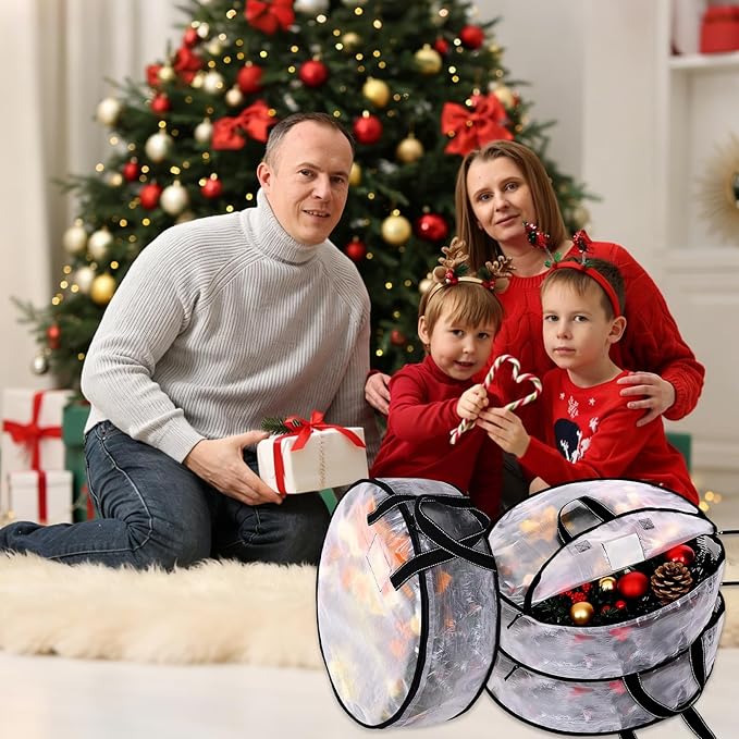 6 Pcs Christmas Wreath Storage Bags 30 inch Dia Round Large Wreath Storage Container, Tear Resistant Wreath Boxes for Storage