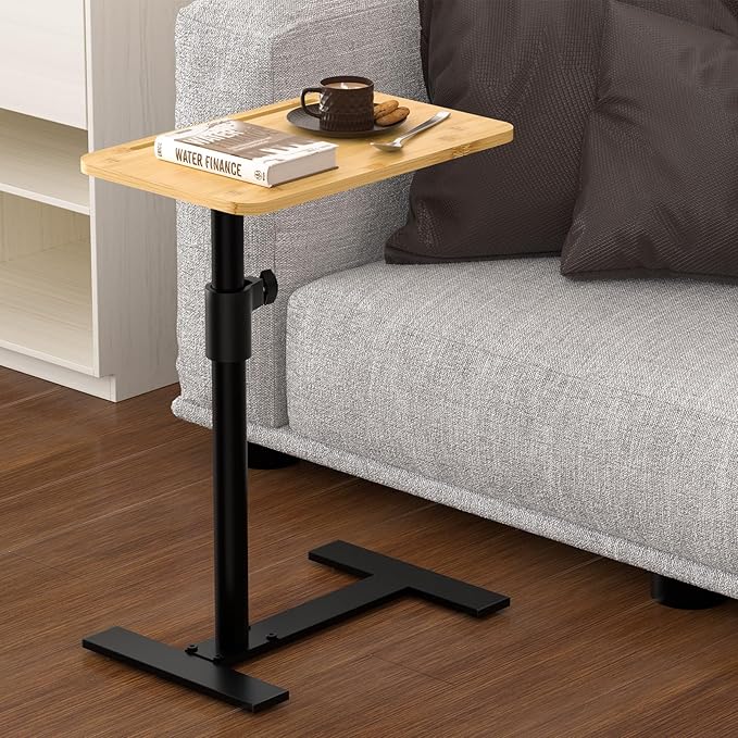 Sofa Armrest Tray Table - 360° Bamboo Swivel TV Trays - Height Adjustable Side Table for Bed or Chair with Phone and Tablet Slots - End Tables for Small Spaces (1, Fair, Standard)