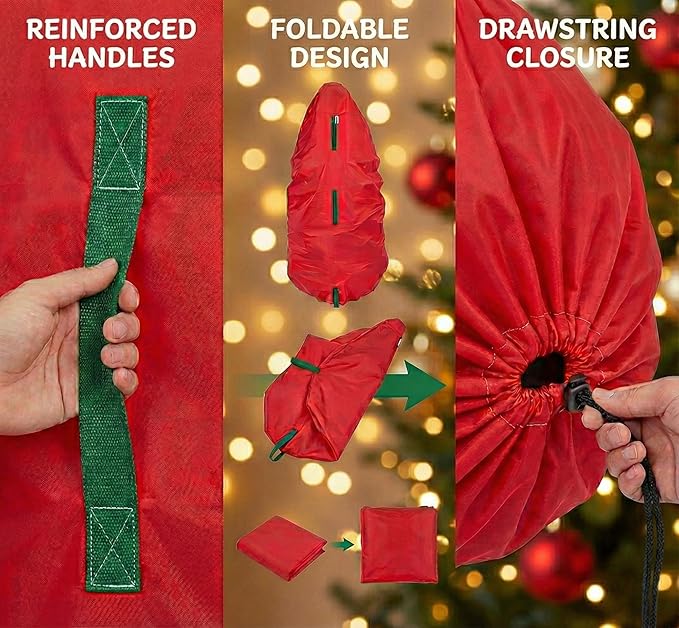 Upright Christmas Tree Storage Bag - Fits 9 Ft Artificial Xmas & Topiary Tree, Vertical Holiday Cover, Durable, Dustproof & Easy-Use Xmas Storage, Red
