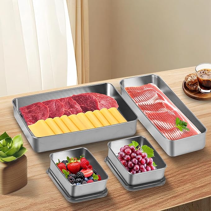 Cheese Container for Refrigerator,Fridge Storage Container,Deli Container with Lid,Bacon Container for Fridge,Bacon holder for Refrigerator,304SS Food Storage Container