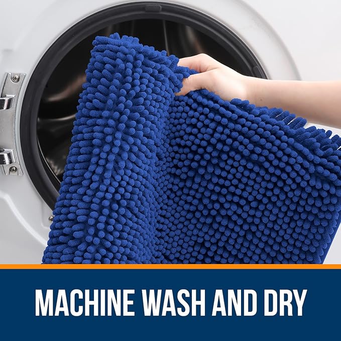 OLANLY Bathroom Runner Rugs 59x24, Soft Absorbent Chenille Bath Rugs, Rubber Backing Quick Dry, Machine Washable Long Bath Mats for Bathroom Floor, Tub and Shower, Home Decor Accessories, Royal Blue