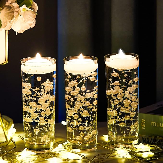 Tondiamo 24 Pcs Artificial Pearl String for Floating Candle Faux Pearls Beads String Garland Centerpiece Decoration for Vases Filler Wedding Spring Holiday Party Decor(White)