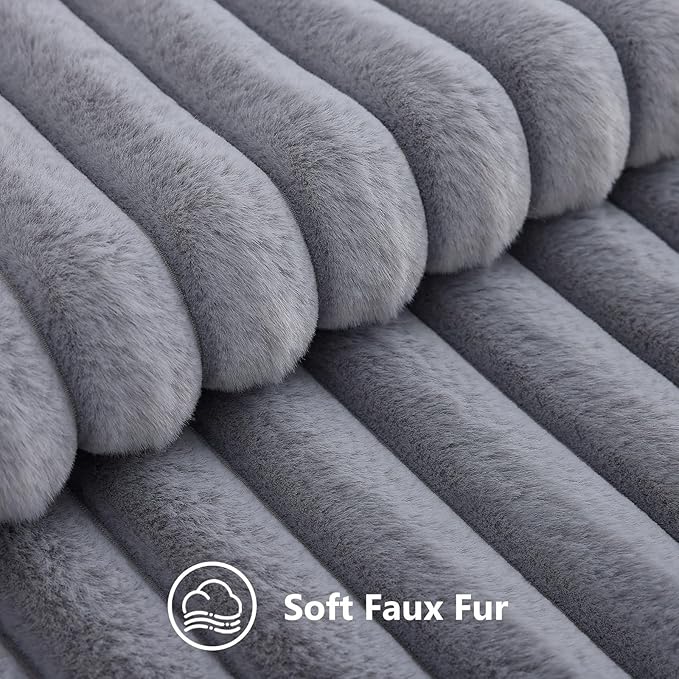 decorUhome Cozy Faux Fur Throw Pillow Covers 20x20 Set of 2 Decorative Soft Plush Striped Modern Farmhouse Boho Couch Pillow Cases with Velvet Back for Sofa Bed Living Room, Grey
