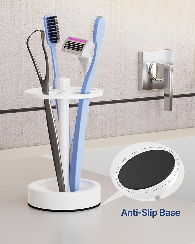 White Toothbrush Holder Stand for Bathroom, Small Tooth Brush Holder Storage Organizer for Kids, Modern Cute Vanity Countertop Accessories Decor for Farmhouse Dorm