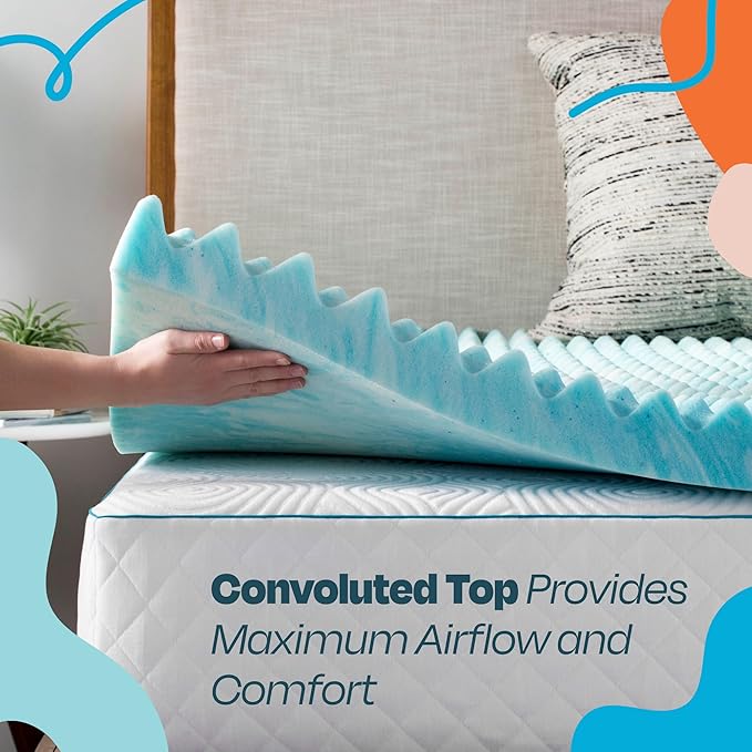 Linenspa 2 Inch Gel Memory Foam Mattress Topper – Egg Crate Style, Reversible for two feels – Promotes Airflow & Relieves Pressure Points – California King