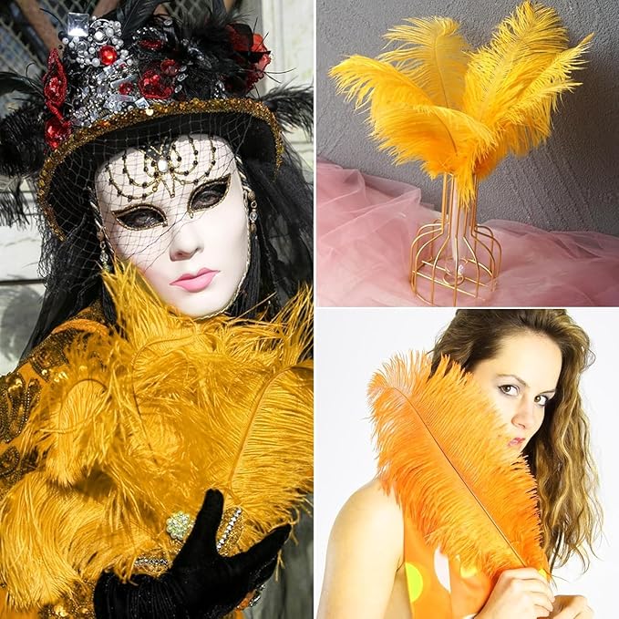 30pcs Gold Ostrich Feathers Natural Bulk 13-16in(33-40cm) Vase Craft Wedding Home Party Centerpieces Christmas Day Decoration