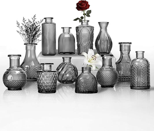 Mini Bud Vases As Wedding Centerpieces for Tables,Clear Bud Vases for Flowers,Small Flower Vases Suitable for Birthday Party,Anniversary,Wedding Reception,Baby Shower (Black, 12PCS)