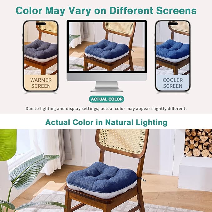 BETU Chair Cushions for Dining Chairs Set of 6,3.5" Thick Kitchen Table Chair Pads with Ties,Non Slip Backing and Covers, Seat Cushion for Dining Room,Bar,Patio Chairs,16"X16"X3.5",Navy Blue
