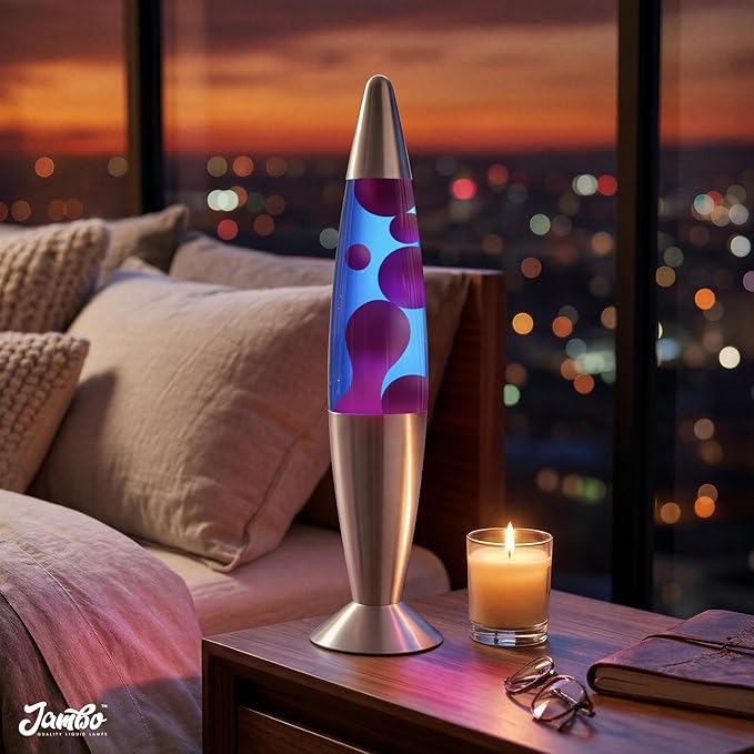JAMBO 16" Beautiful Liquid Lamp- Blue with Purple Wax, Relaxing Magma Light, Night Light Nightlight, Home Decor Living Room Office Bedroom Lamp for Adults Teens Kids