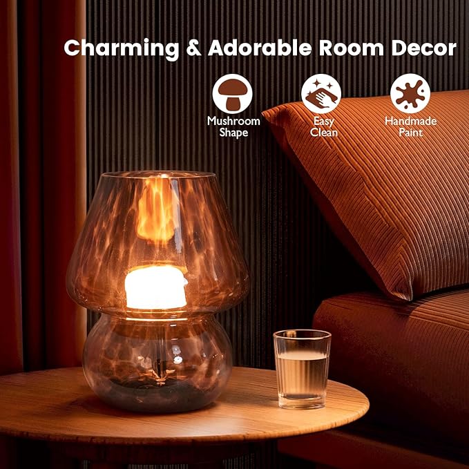ULAROOM USB Plug-in Vintage Mushroom Lamp Small Bedside Table Lamp with 3 Temperature LED Bulb,Free Dimming Nights Light for Bedroom/Living Room/Entryway/Corner Decor New Home Gift (Golden Amber)