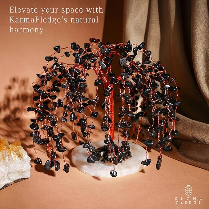 Chakra Tree of Life Birthday Gifts for Women, Home and Office Decor, Handmade Black Obsidian Crystal Tree for Money, Positivity, Reiki Healing, Spiritual Good Luck Gifts for Mom & Dad