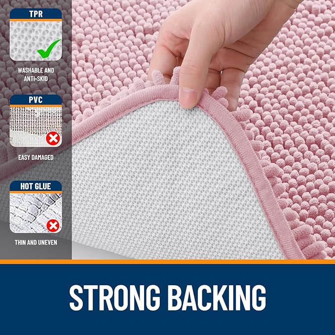 OLANLY Bathroom Runner Rugs 47x20, Soft Absorbent Chenille Bath Rugs, Rubber Backing Quick Dry, Machine Washable Long Bath Mats for Bathroom Floor, Tub and Shower, Home Decor Accessories, Dusty Rose