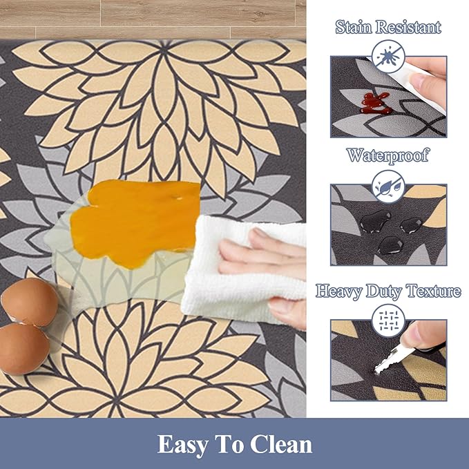 HEBE Anti Fatigue Kitchen Rugs Sets of 2, Non Slip Kitchen Mats for Floor, Waterproof Cushioned Comfort Standing Carpet for Kitchen Sink, Home Office, Laundry Room