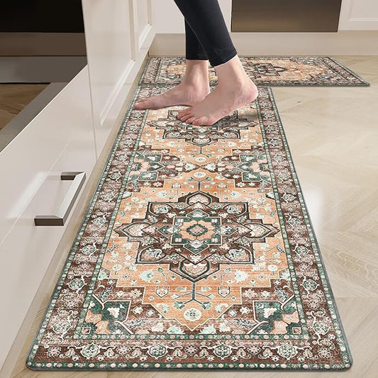 HEBE Anti Fatigue Kitchen Rugs Sets of 2, Non Slip Kitchen Mats for Floor, Waterproof Cushioned Comfort Standing Carpet for Kitchen Sink, Home Office, Laundry Room