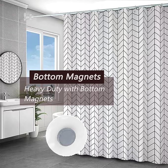 TIKABC White Grid Shower Curtain Liner, 4G PEVA Shower Liner, Plastic Peva Waterproof Shower Curtains, 72x72 inch with Grommet Holes 3 Magnetic Weights