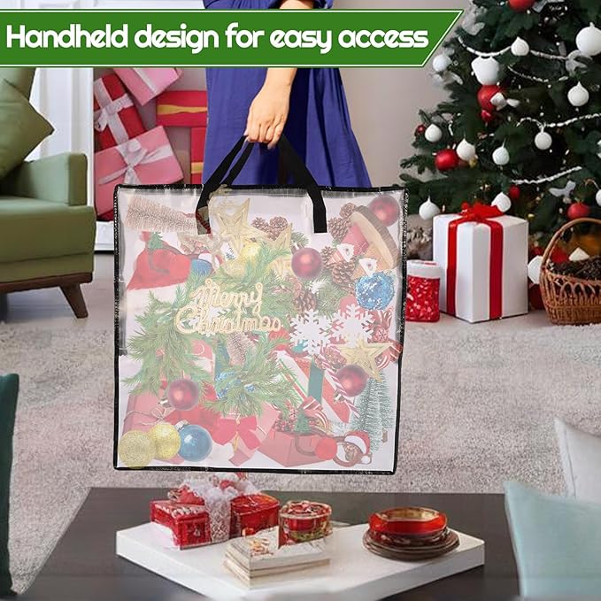 4 Piece Clear Christmas Wreath Storage Container, Large Square Gift Bag Organizer Garland Container Moving Bags Clothes Storage Bags for Xmas Seasonal Wreath Clothes Storage