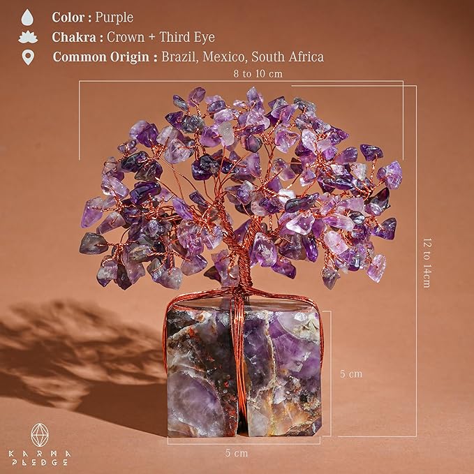 Chakra Tree of Life for Unique Gifts for Mom, Dad, Home and Office Decor, Handmade Amethyst Healing Crystal Tree for Positivity, Money & Good Luck, Birthday Gifts for Women, Mens