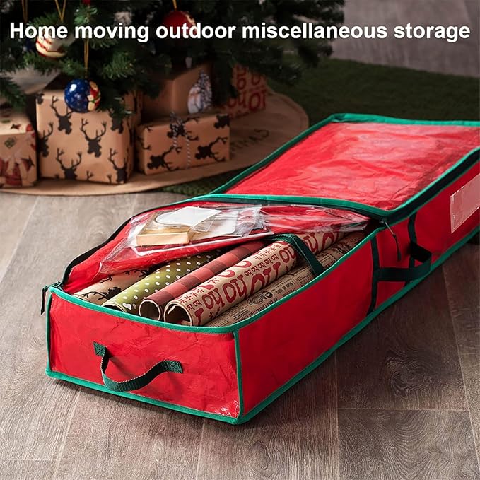 Gift Wrapping Storage Box Christmas Wrapping Paper Storage Bag with Flexible Partitions Pockets Capacity Durable Handle Gift Wrap Organizer