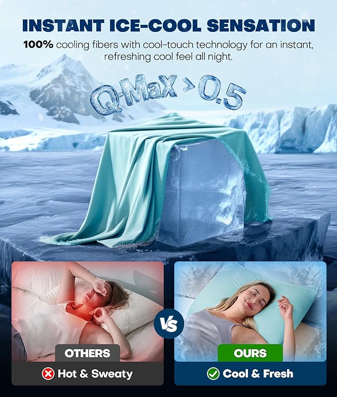 Ultra-Chill Cooling Pillowcase Set of 2 for Hot Sleepers, Softer Than Silk Pillow Cases for Protecting Hair & Skin, Breathable Bed Pillow Covers w/Zipper, Gifts for Women Men (Mint Blue, Standard)